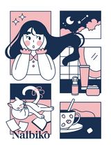 Ilustración nalbiko, gato, te y skincare